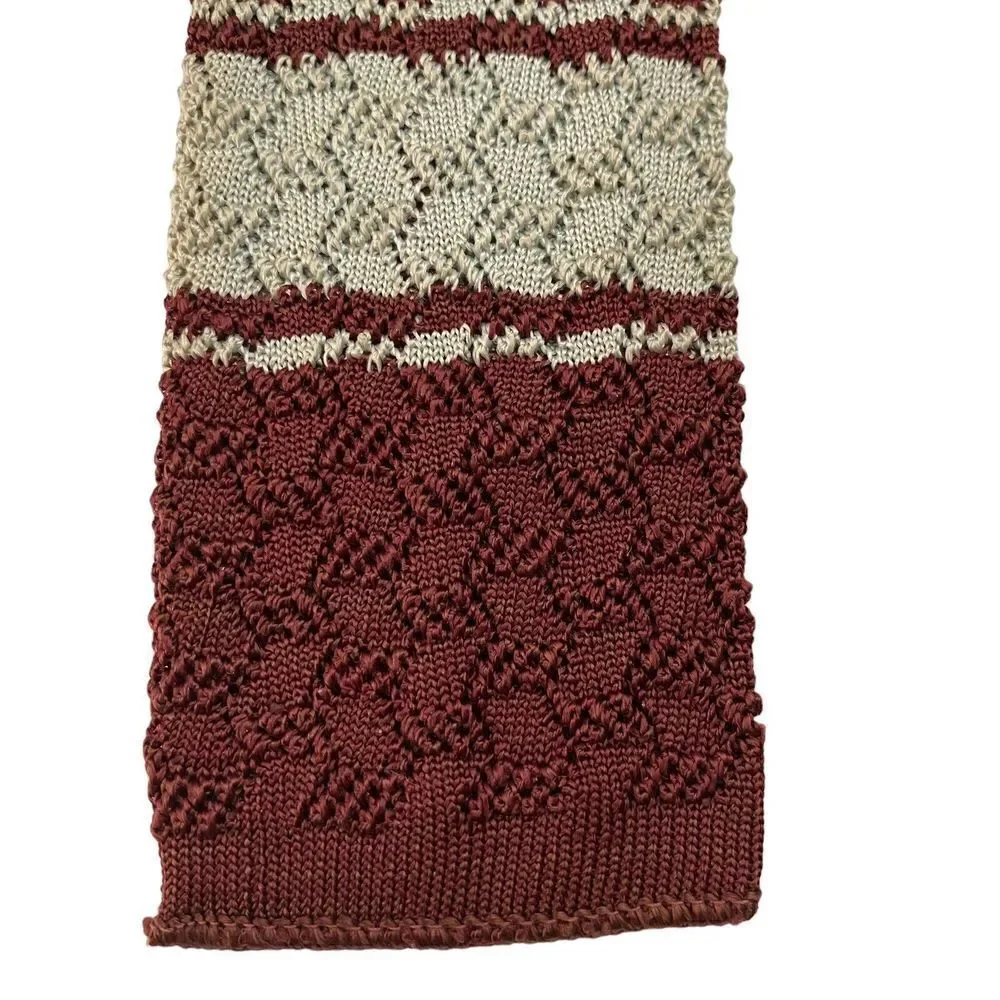 Vintage 1940s Cheney Cravats Men's Tie Striped Gray Maroon Knit Square Skinny